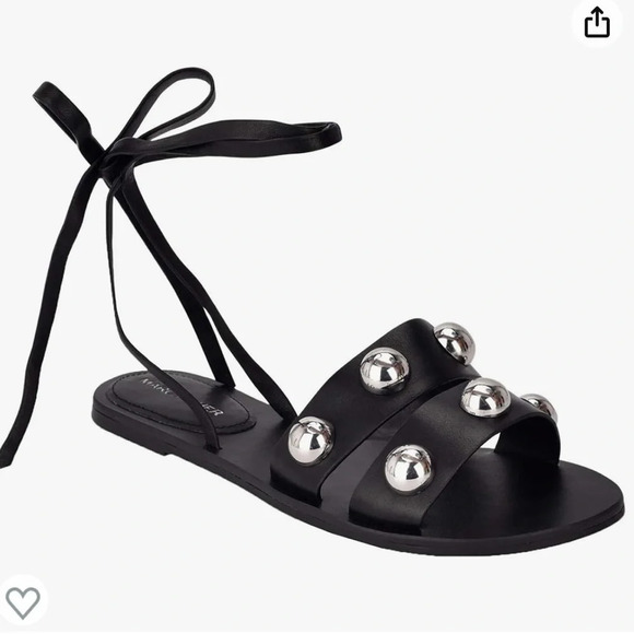 Marc Fisher Shoes - Marc Fisher Women's Flat Sandal Silver Stud Strappy Lace Up Sandals 6.5 Bryony